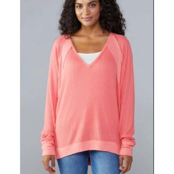 Free People We the Free Medium Pink Santa Clara Thermal Top Long Sleeve Pullover - Picture 3 of 9